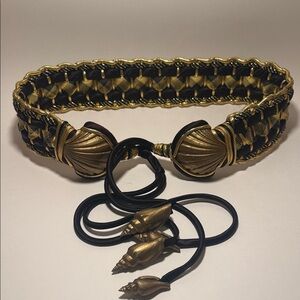 Gold Lamé and Chocolate Braided Belt with Shell Medallions handmade custom piece
